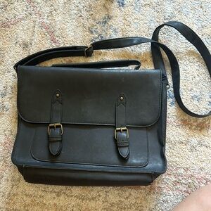 Black leather laptop bag